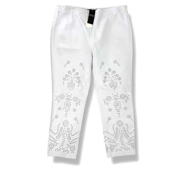 Ralph Lauren Floral Eyelet Embroidered Lamb Leather Ankle Pants Womens Sz 16 - Picture 4 of 12